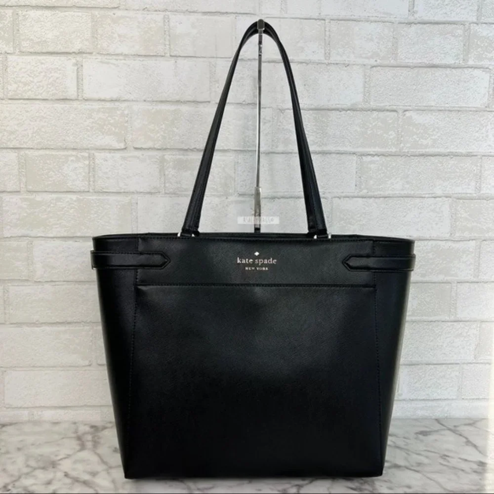 Kate Spade Black Large Laptop Tote Shoulder Bag & Large Continental Wallet Set_3